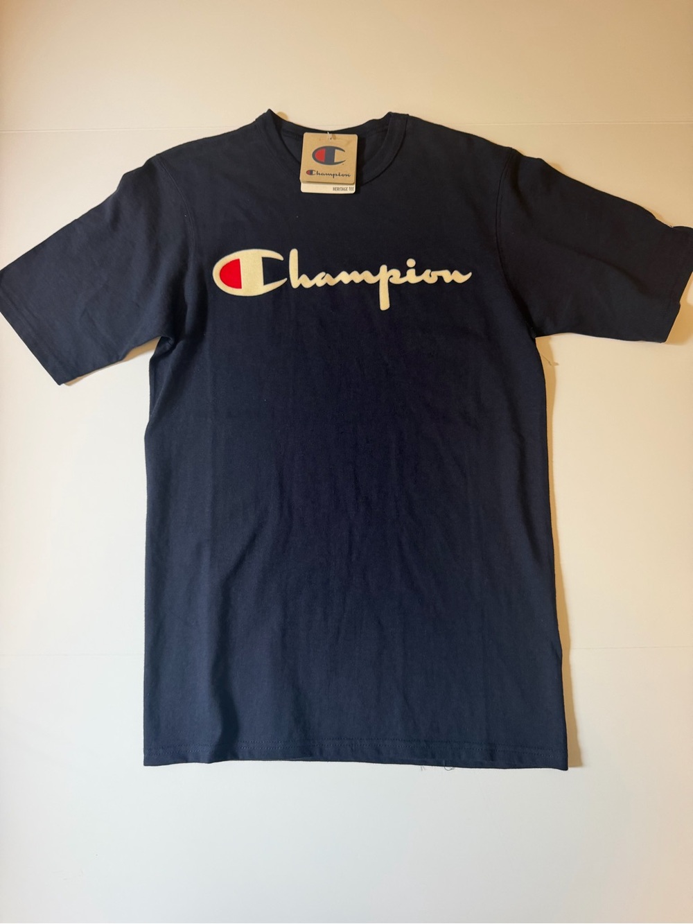 Champion Navy Script Logo Short Sleeve Tee